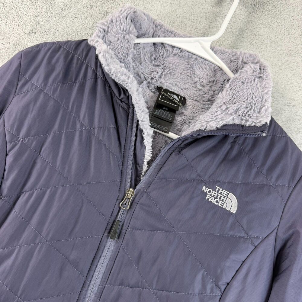 The North Face Womens S Mossbud Reversible Jacket Gray Fleece Quilted Insulated